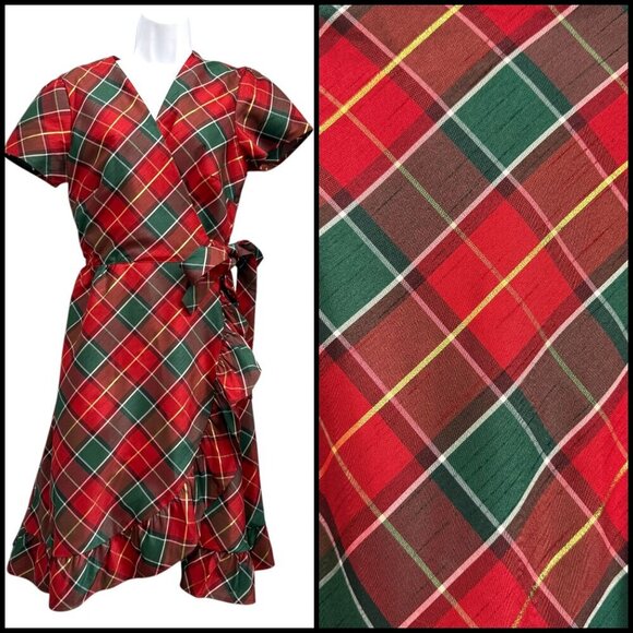Gymboree Holiday Tartan Plaid Wrap Dress Ruffle Trim Christmas Cozy Chic Size M - Picture 2 of 13